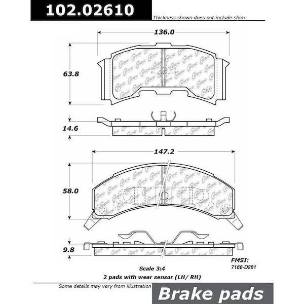 Centric Parts METALLIC BRAKE PAD W/SHIMS 102.0261 - main